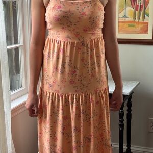 SO Orange Tiered Ruffled Midi Sundress